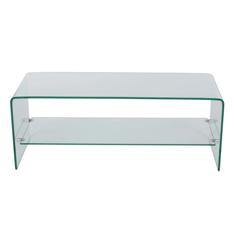Clear Tempered Glass TV Stand with Open Back & Glass Shelf, Fits TVs up to 39"