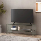 Clear Tempered Glass TV Stand with Open Back & Glass Shelf, Fits TVs up to 39"