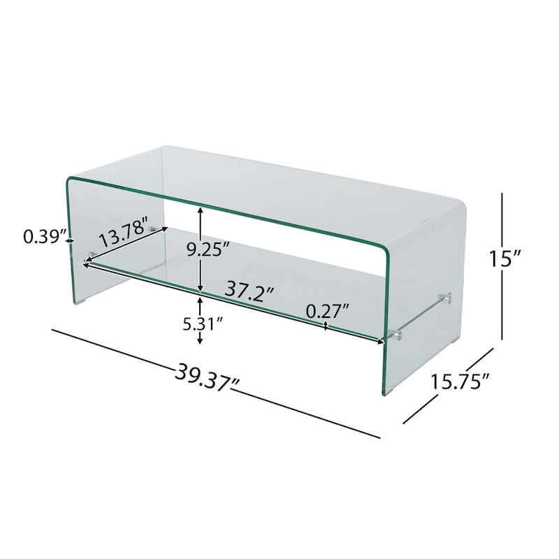 Clear Tempered Glass TV Stand with Open Back & Glass Shelf, Fits TVs up to 39"