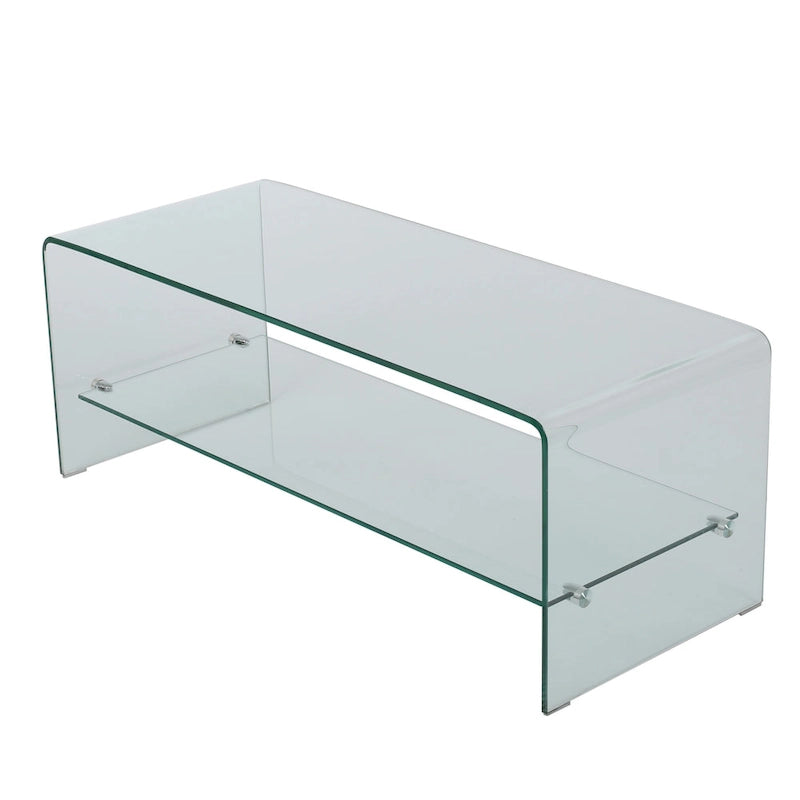 Clear Tempered Glass TV Stand with Open Back & Glass Shelf, Fits TVs up to 39"