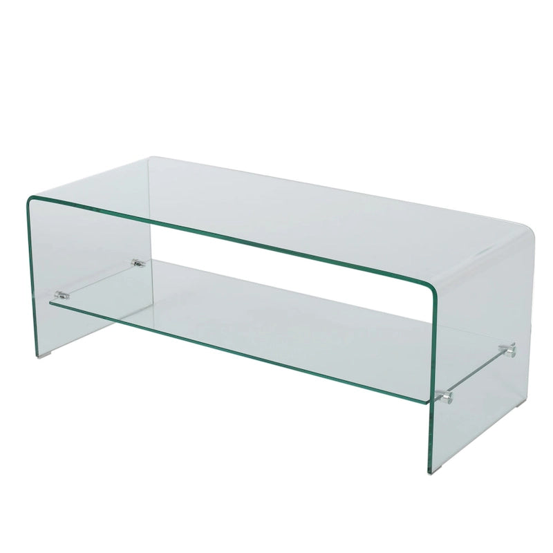 Clear Tempered Glass TV Stand with Open Back & Glass Shelf, Fits TVs up to 39"