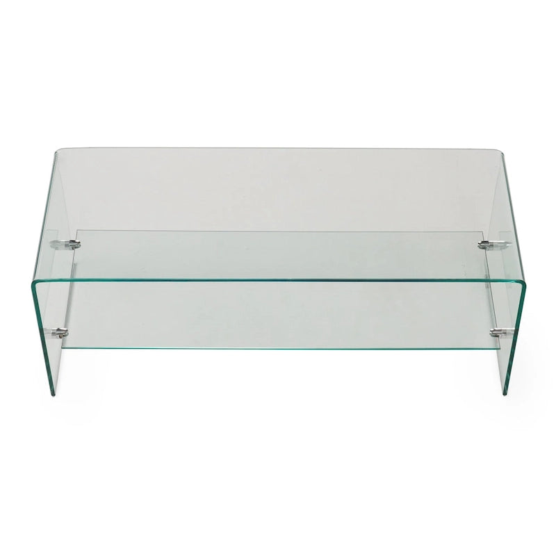Clear Tempered Glass TV Stand with Open Back & Glass Shelf, Fits TVs up to 39"