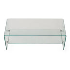 Clear Tempered Glass TV Stand with Open Back & Glass Shelf, Fits TVs up to 39"