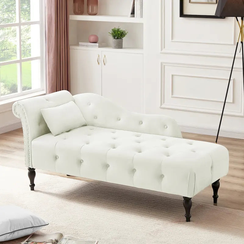 Blue/White/Rose/Burgundy/Grey Velvet Tufted Chaise Lounge Chair, 1-Seater