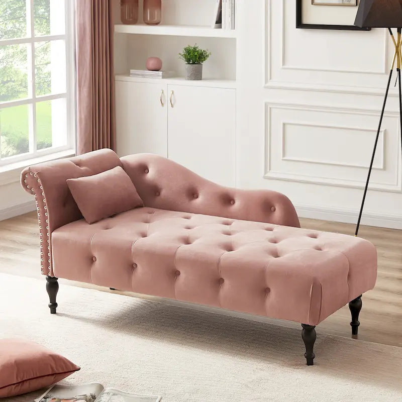 Blue/White/Rose/Burgundy/Grey Velvet Tufted Chaise Lounge Chair, 1-Seater