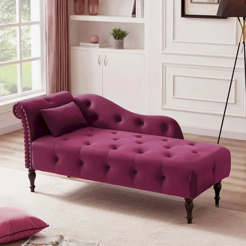 Blue/White/Rose/Burgundy/Grey Velvet Tufted Chaise Lounge Chair, 1-Seater