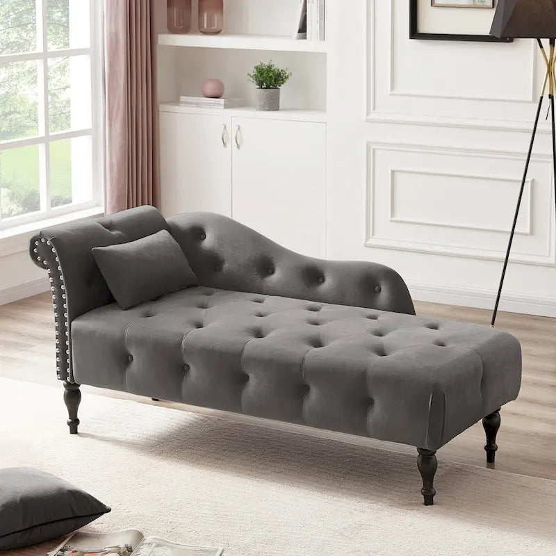 Blue/White/Rose/Burgundy/Grey Velvet Tufted Chaise Lounge Chair, 1-Seater