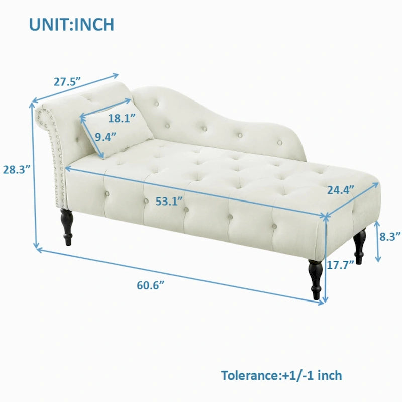 Blue/White/Rose/Burgundy/Grey Velvet Tufted Chaise Lounge Chair, 1-Seater
