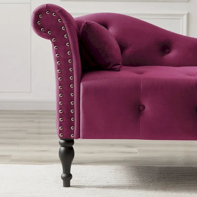 Blue/White/Rose/Burgundy/Grey Velvet Tufted Chaise Lounge Chair, 1-Seater