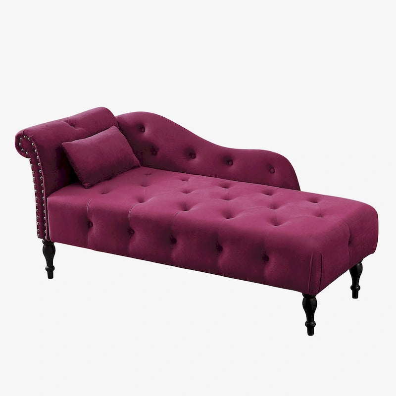 Blue/White/Rose/Burgundy/Grey Velvet Tufted Chaise Lounge Chair, 1-Seater