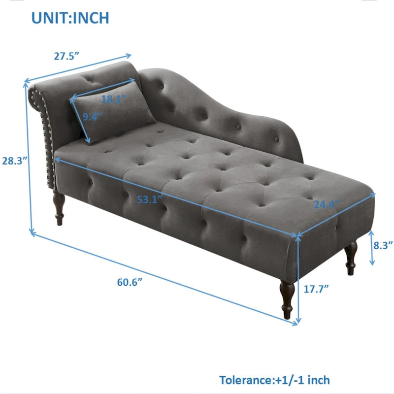 Blue/White/Rose/Burgundy/Grey Velvet Tufted Chaise Lounge Chair, 1-Seater