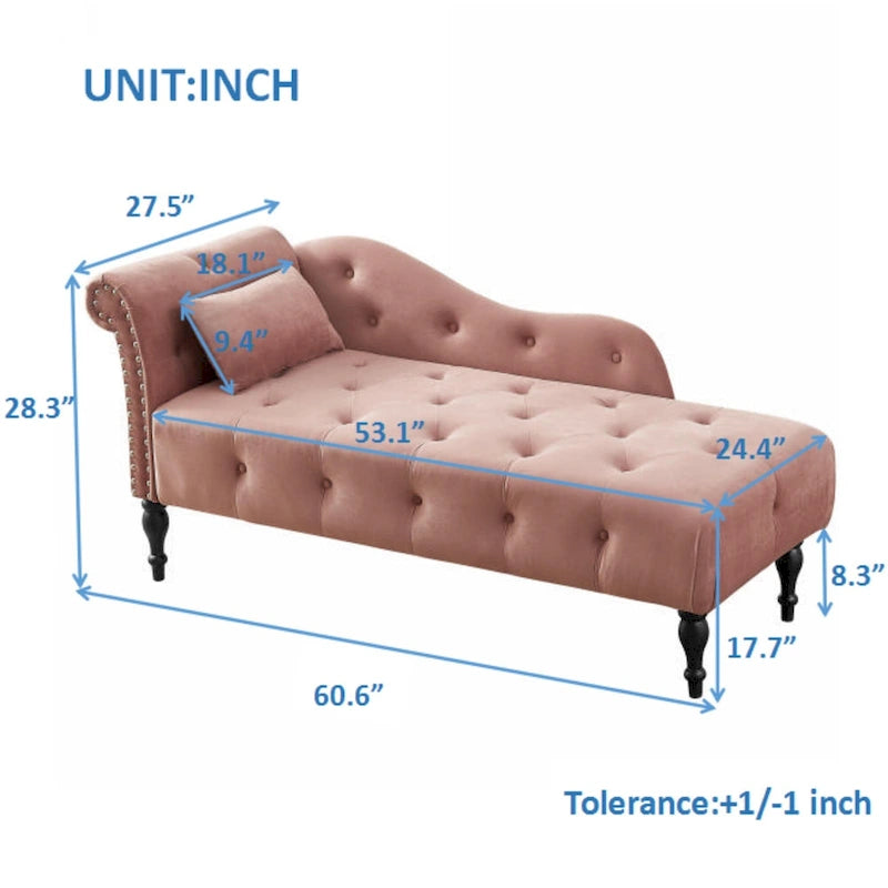 Blue/White/Rose/Burgundy/Grey Velvet Tufted Chaise Lounge Chair, 1-Seater