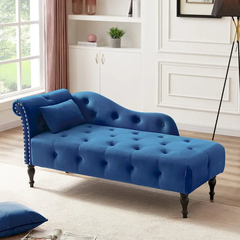 Blue/White/Rose/Burgundy/Grey Velvet Tufted Chaise Lounge Chair, 1-Seater