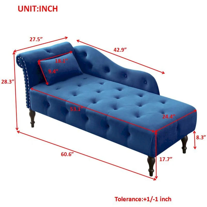 Blue/White/Rose/Burgundy/Grey Velvet Tufted Chaise Lounge Chair, 1-Seater