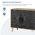 Black & Natural Carved Flower Door Sideboard Cabinet with Shelves