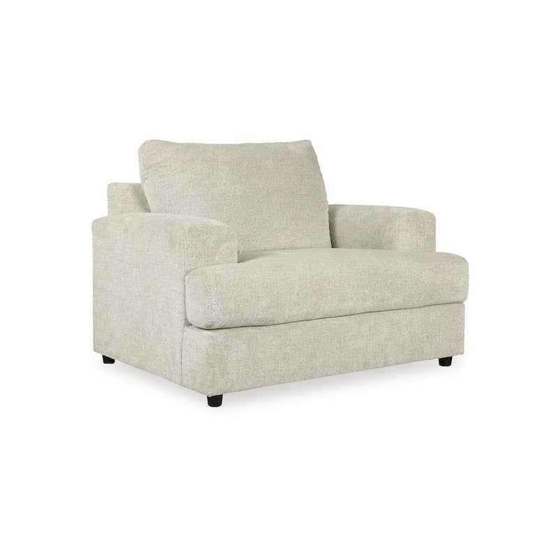 Beige Chenille Oversized Chair & Ottoman Set, 2-Piece, 1-Seater