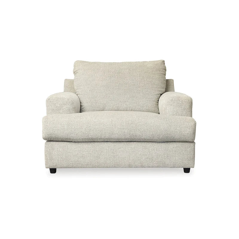 Beige Chenille Oversized Chair & Ottoman Set, 2-Piece, 1-Seater