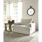 Beige Chenille Oversized Chair & Ottoman Set, 2-Piece, 1-Seater