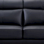 Sofa, black top-grain cowhide leather, foam cushions, steel legs, 80 inches.