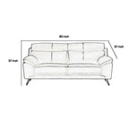 Sofa, black top-grain cowhide leather, foam cushions, steel legs, 80 inches.