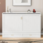 White/Gray Murphy Bed Cabinet with Drawers, USB Ports & Outlets – Queen/Full