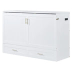 White/Gray Murphy Bed Cabinet with Drawers, USB Ports & Outlets – Queen/Full