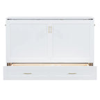 White/Gray Murphy Bed Cabinet with Drawers, USB Ports & Outlets – Queen/Full