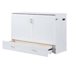 White/Gray Murphy Bed Cabinet with Drawers, USB Ports & Outlets – Queen/Full