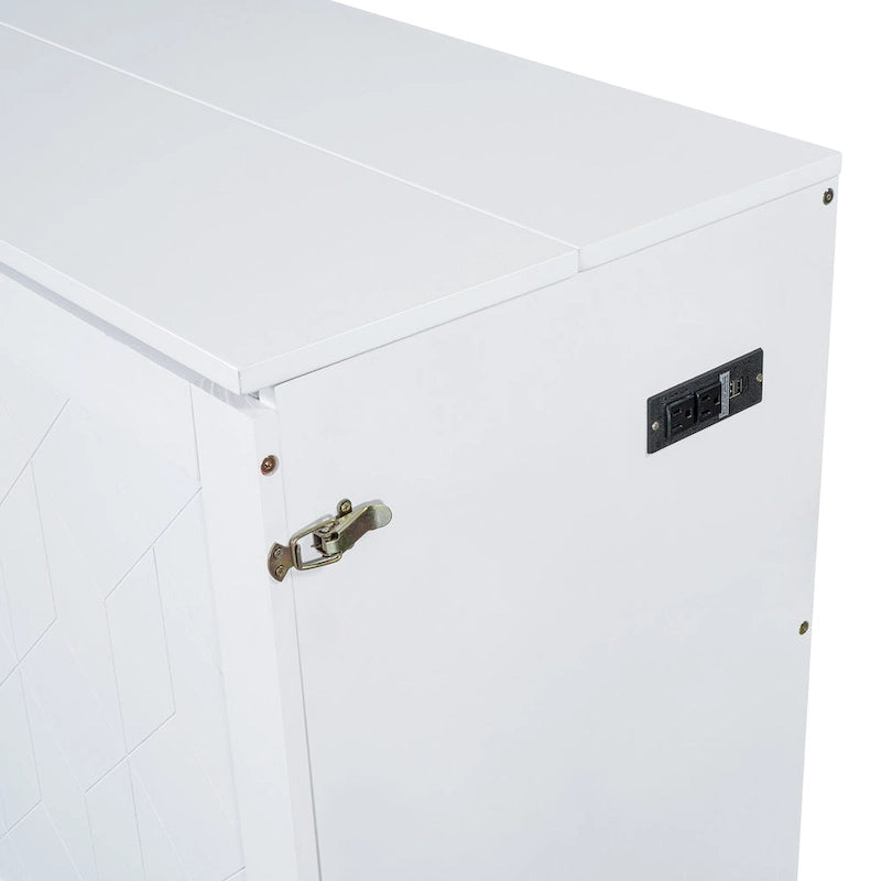 White/Gray Murphy Bed Cabinet with Drawers, USB Ports & Outlets – Queen/Full