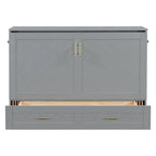White/Gray Murphy Bed Cabinet with Drawers, USB Ports & Outlets – Queen/Full