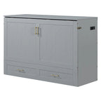 White/Gray Murphy Bed Cabinet with Drawers, USB Ports & Outlets – Queen/Full