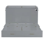 White/Gray Murphy Bed Cabinet with Drawers, USB Ports & Outlets – Queen/Full