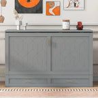 White/Gray Murphy Bed Cabinet with Drawers, USB Ports & Outlets – Queen/Full
