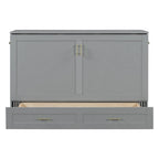 White/Gray Murphy Bed Cabinet with Drawers, USB Ports & Outlets – Queen/Full