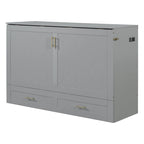 White/Gray Murphy Bed Cabinet with Drawers, USB Ports & Outlets – Queen/Full