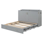 White/Gray Murphy Bed Cabinet with Drawers, USB Ports & Outlets – Queen/Full