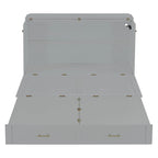 White/Gray Murphy Bed Cabinet with Drawers, USB Ports & Outlets – Queen/Full