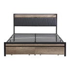 Black & Grey Full Size Metal Platform Bed with Upholstered Headboard, Sleeps 1-2