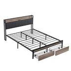 Black & Grey Full Size Metal Platform Bed with Upholstered Headboard, Sleeps 1-2