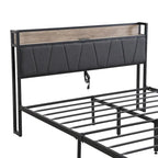 Black & Grey Full Size Metal Platform Bed with Upholstered Headboard, Sleeps 1-2