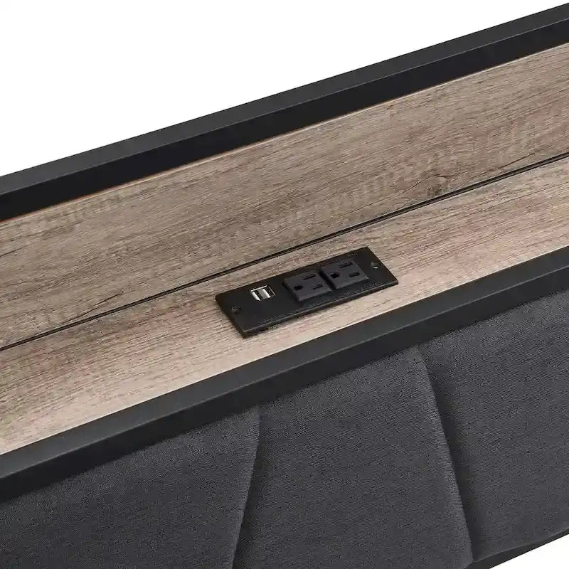 Black & Grey Full Size Metal Platform Bed with Upholstered Headboard, Sleeps 1-2