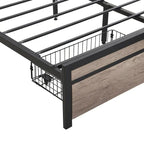 Black & Grey Full Size Metal Platform Bed with Upholstered Headboard, Sleeps 1-2
