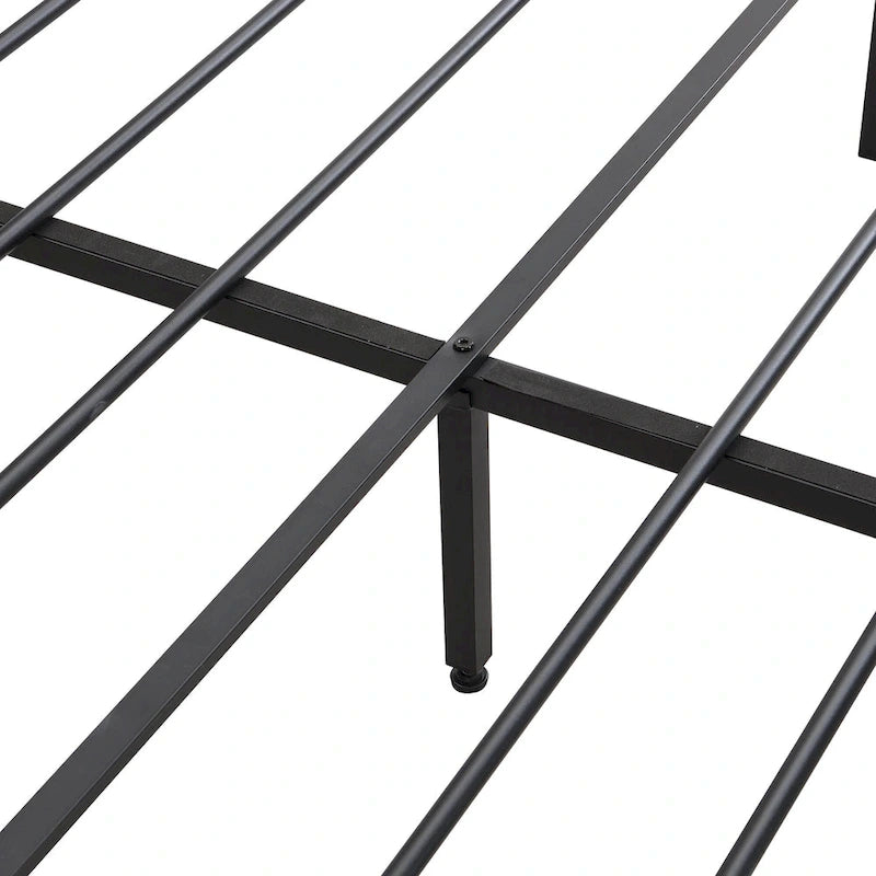 Black & Grey Full Size Metal Platform Bed with Upholstered Headboard, Sleeps 1-2