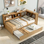 White/Wood Twin Daybed with Trundle, 5 Storage Cabinets & USB Charging – Sleeps 2