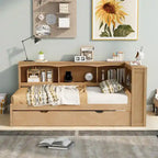 White/Wood Twin Daybed with Trundle, 5 Storage Cabinets & USB Charging – Sleeps 2