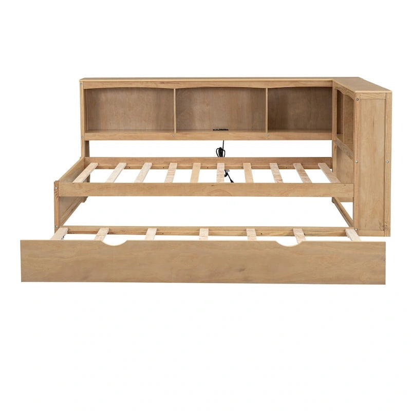 White/Wood Twin Daybed with Trundle, 5 Storage Cabinets & USB Charging – Sleeps 2