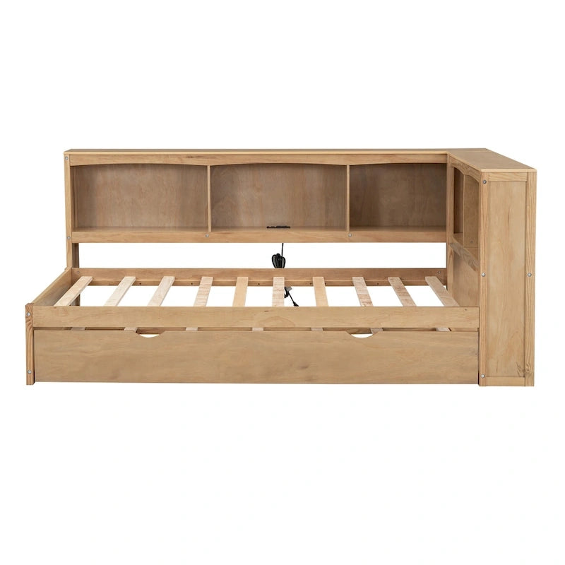 White/Wood Twin Daybed with Trundle, 5 Storage Cabinets & USB Charging – Sleeps 2