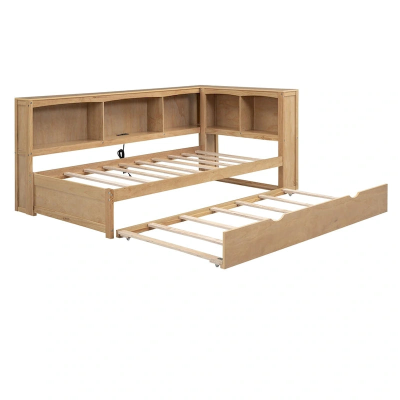 White/Wood Twin Daybed with Trundle, 5 Storage Cabinets & USB Charging – Sleeps 2