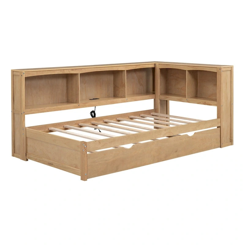 White/Wood Twin Daybed with Trundle, 5 Storage Cabinets & USB Charging – Sleeps 2