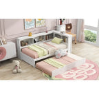 White/Wood Twin Daybed with Trundle, 5 Storage Cabinets & USB Charging – Sleeps 2
